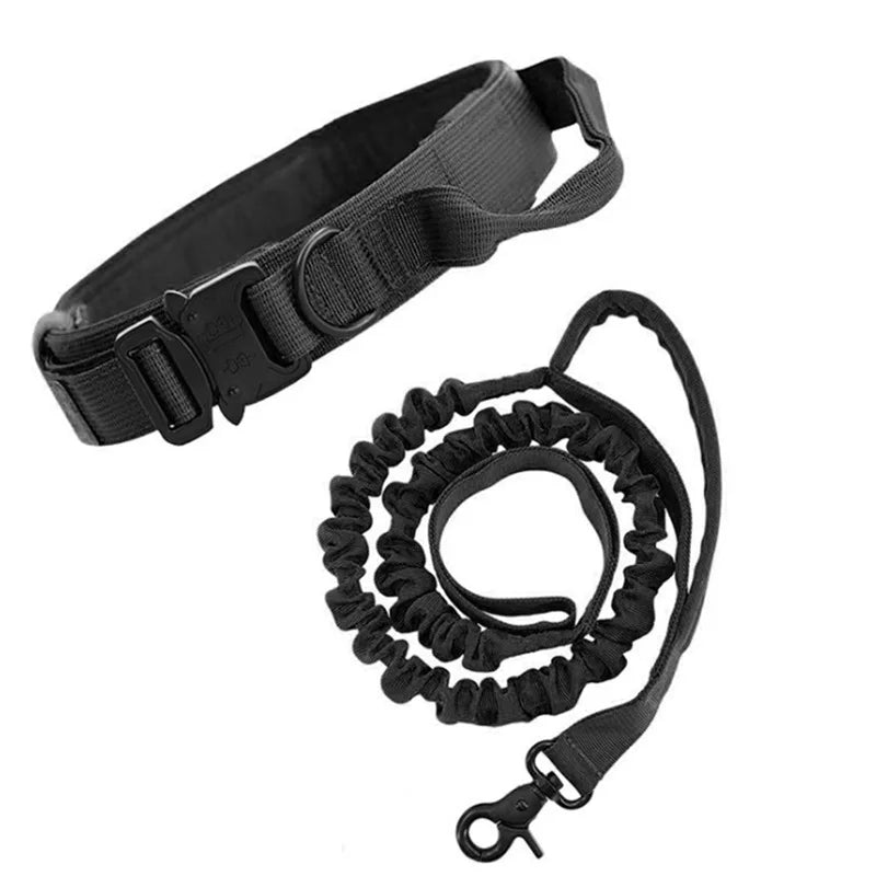 K9 Elite™ Tactical Dog Leash & Collar Set | Adjustable Military-Grade Nylon with Elastic Bungee Leash | Heavy-Duty Metal Buckle | UK Free Shipping