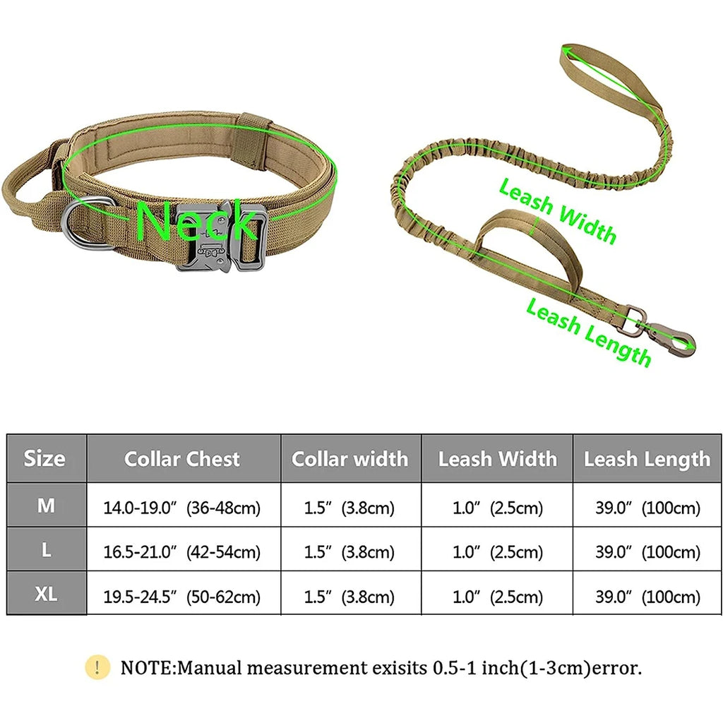 K9 Elite™ Tactical Dog Leash & Collar Set | Adjustable Military-Grade Nylon with Elastic Bungee Leash | Heavy-Duty Metal Buckle | UK Free Shipping