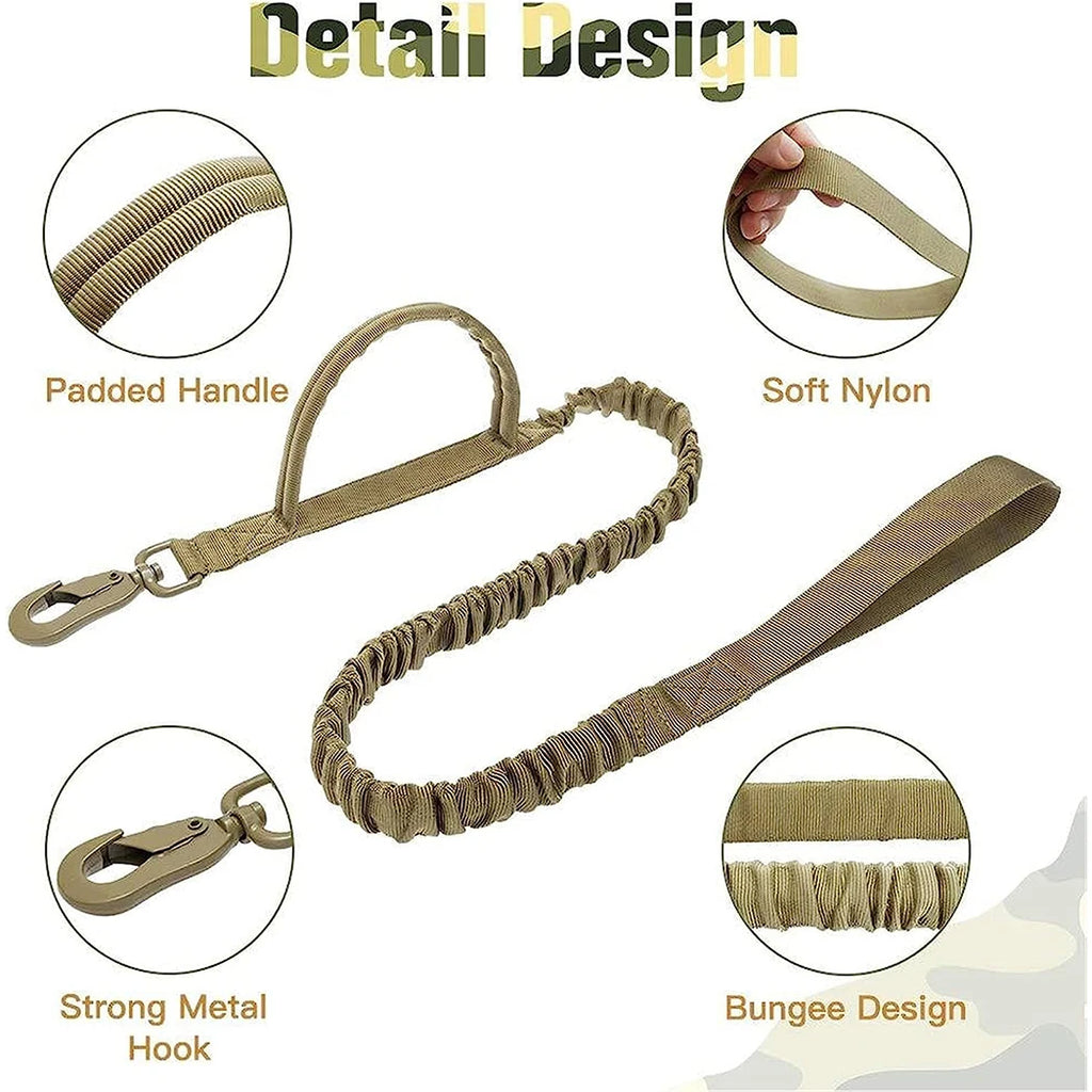 K9 Elite™ Tactical Dog Leash & Collar Set | Adjustable Military-Grade Nylon with Elastic Bungee Leash | Heavy-Duty Metal Buckle | UK Free Shipping