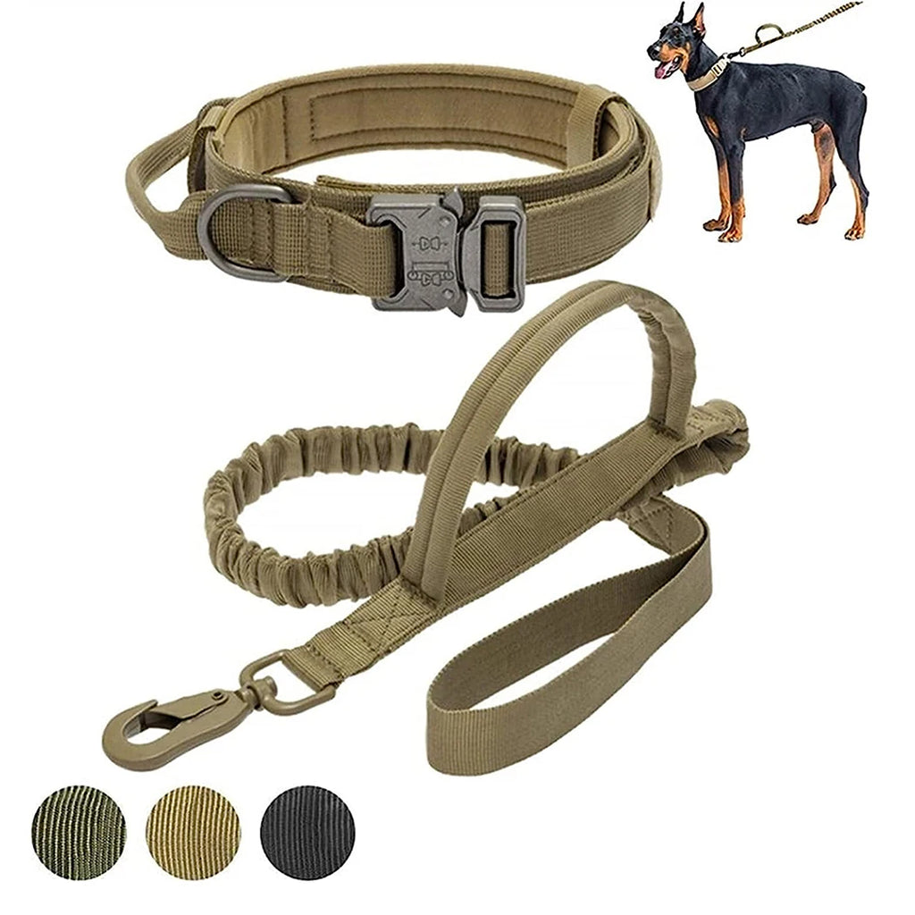 K9 Elite™ Tactical Dog Leash & Collar Set | Adjustable Military-Grade Nylon with Elastic Bungee Leash | Heavy-Duty Metal Buckle | UK Free Shipping