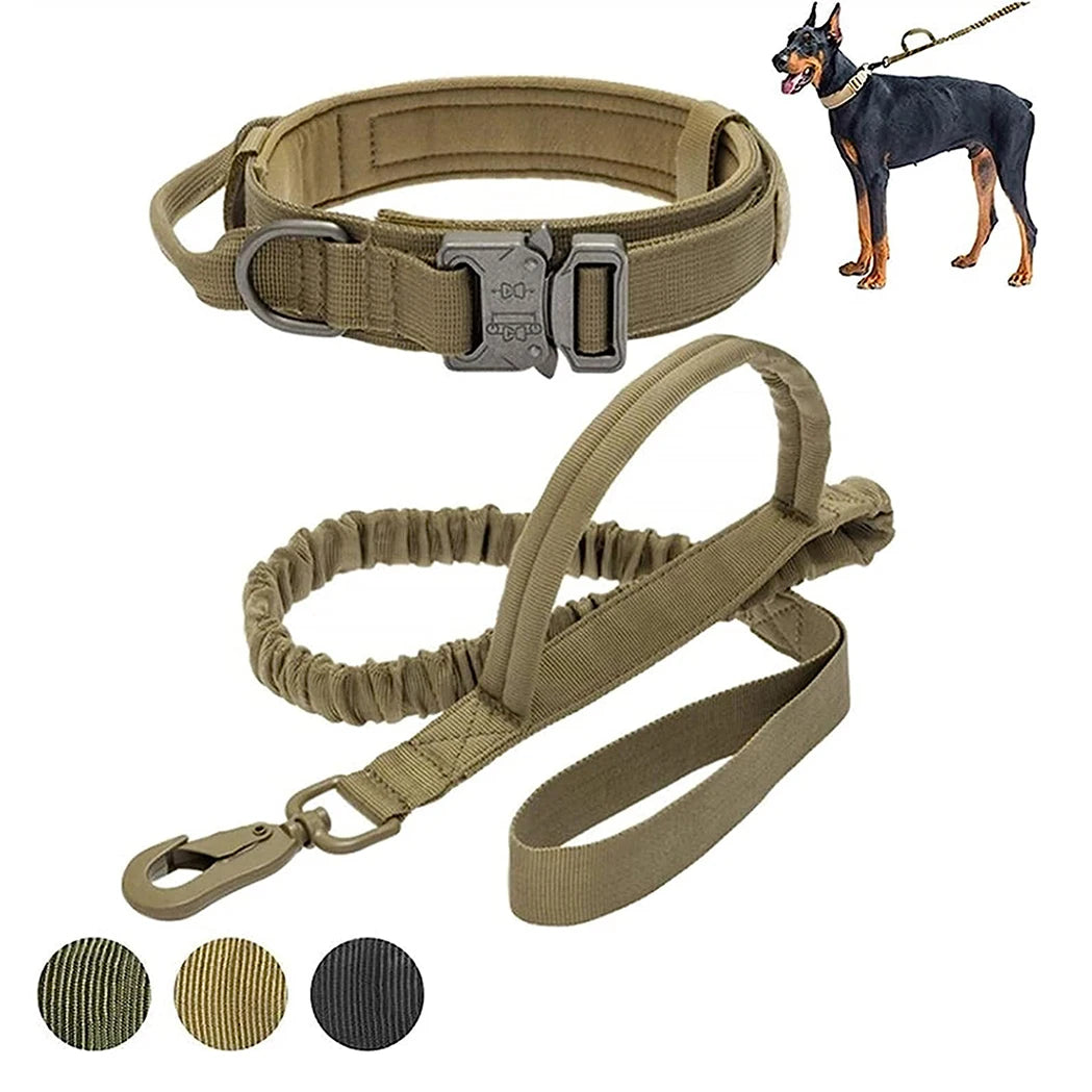 K9 Elite™ Tactical Dog Leash & Collar Set | Adjustable Military-Grade Nylon with Elastic Bungee Leash | Heavy-Duty Metal Buckle | UK Free Shipping