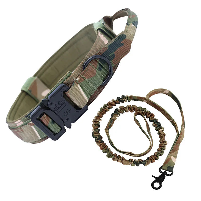 K9 Elite™ Tactical Dog Leash & Collar Set | Adjustable Military-Grade Nylon with Elastic Bungee Leash | Heavy-Duty Metal Buckle | UK Free Shipping