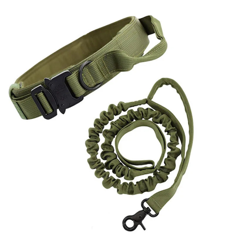 K9 Elite™ Tactical Dog Leash & Collar Set | Adjustable Military-Grade Nylon with Elastic Bungee Leash | Heavy-Duty Metal Buckle | UK Free Shipping