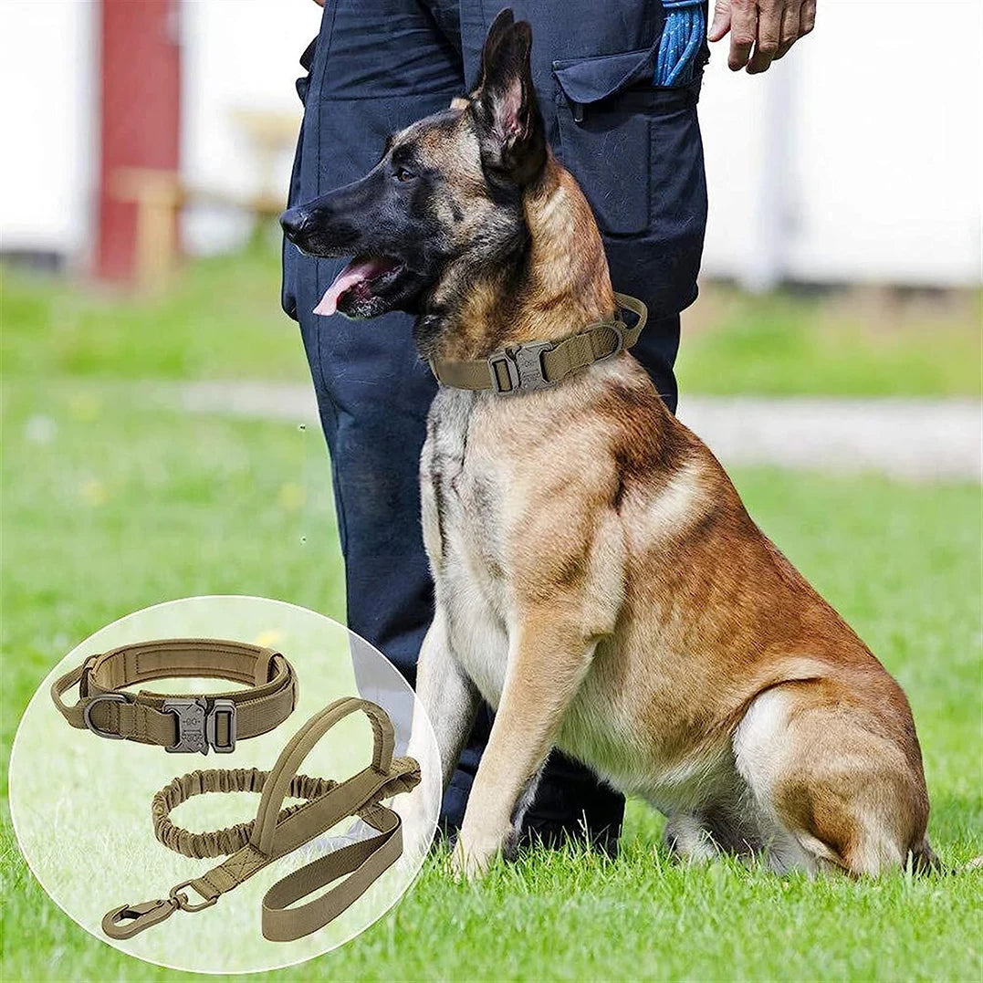 K9 Elite™ Tactical Dog Leash & Collar Set | Adjustable Military-Grade Nylon with Elastic Bungee Leash | Heavy-Duty Metal Buckle | UK Free Shipping