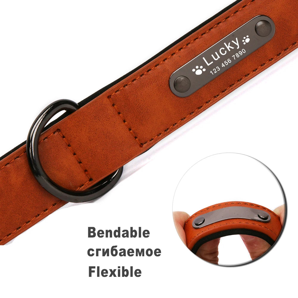 Primavia™ Custom Leather Dog Collar and Leash| Personalized Engraved ID Tag | UK Free Shipping