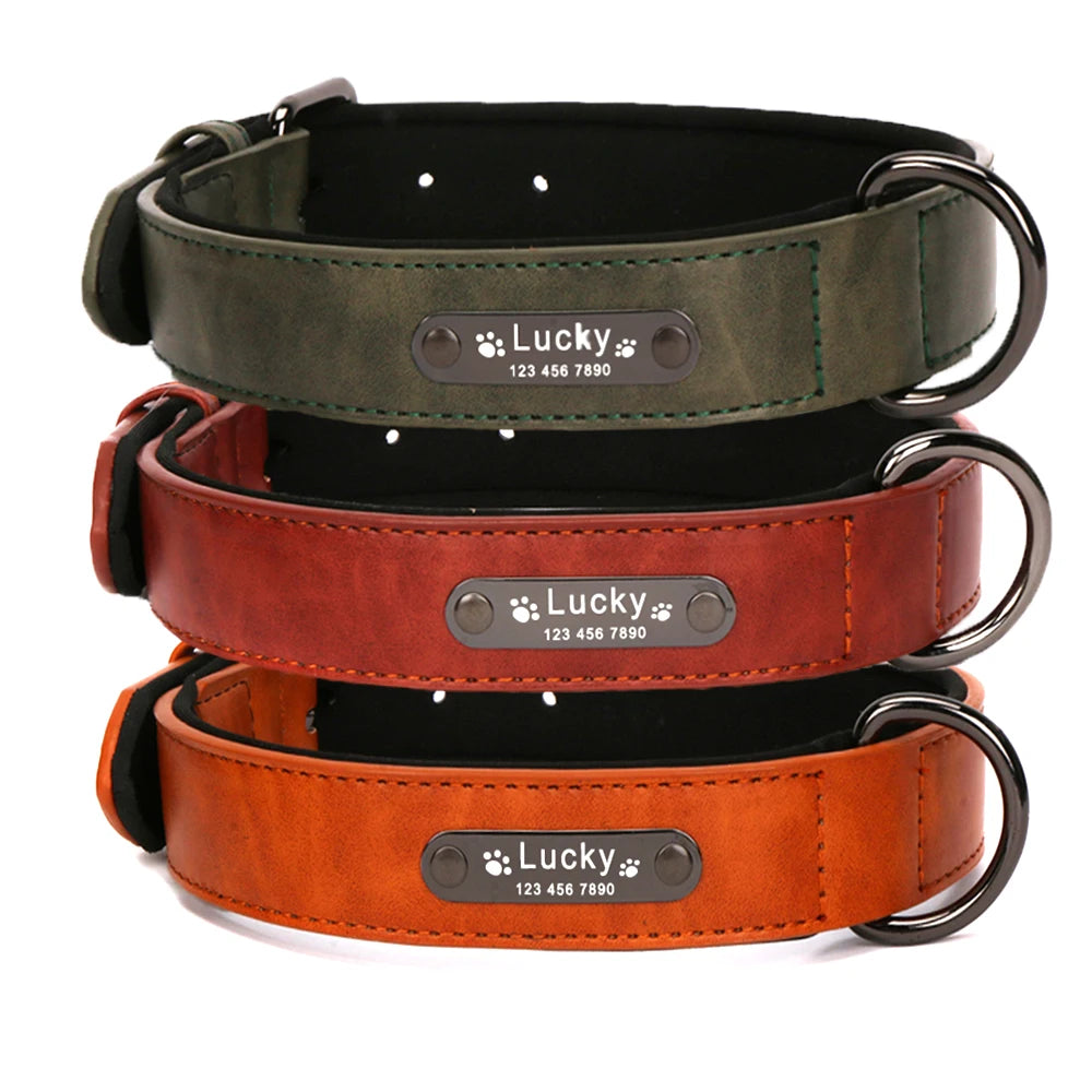 Primavia™ Custom Leather Dog Collar and Leash| Personalized Engraved ID Tag | UK Free Shipping