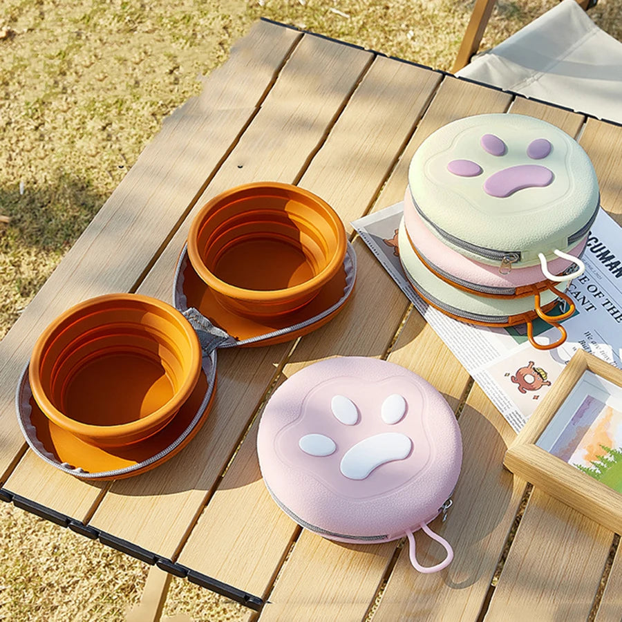 PawPrint™ 2-in-1 Foldable Travel Bowl | Dual Food & Water Dish | Portable Silicone Dog Feeder | UK Free Shipping