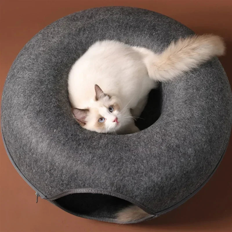 🐾Felt Donut Bed™ 2-in-1 Hide & Sleep Tunnel for Cats | UK Free Shipping