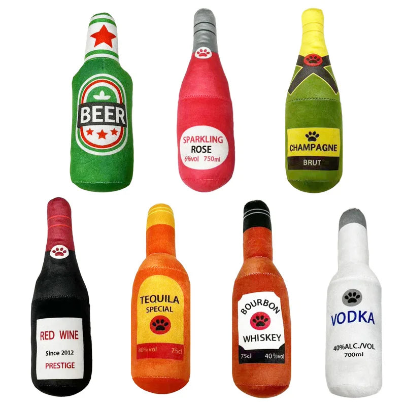 Primavia™ PlushBrew™ Collection | Squeaky Bottle Toys for Dogs | Beer, Whisky, Tequila & More | UK Free Shipping