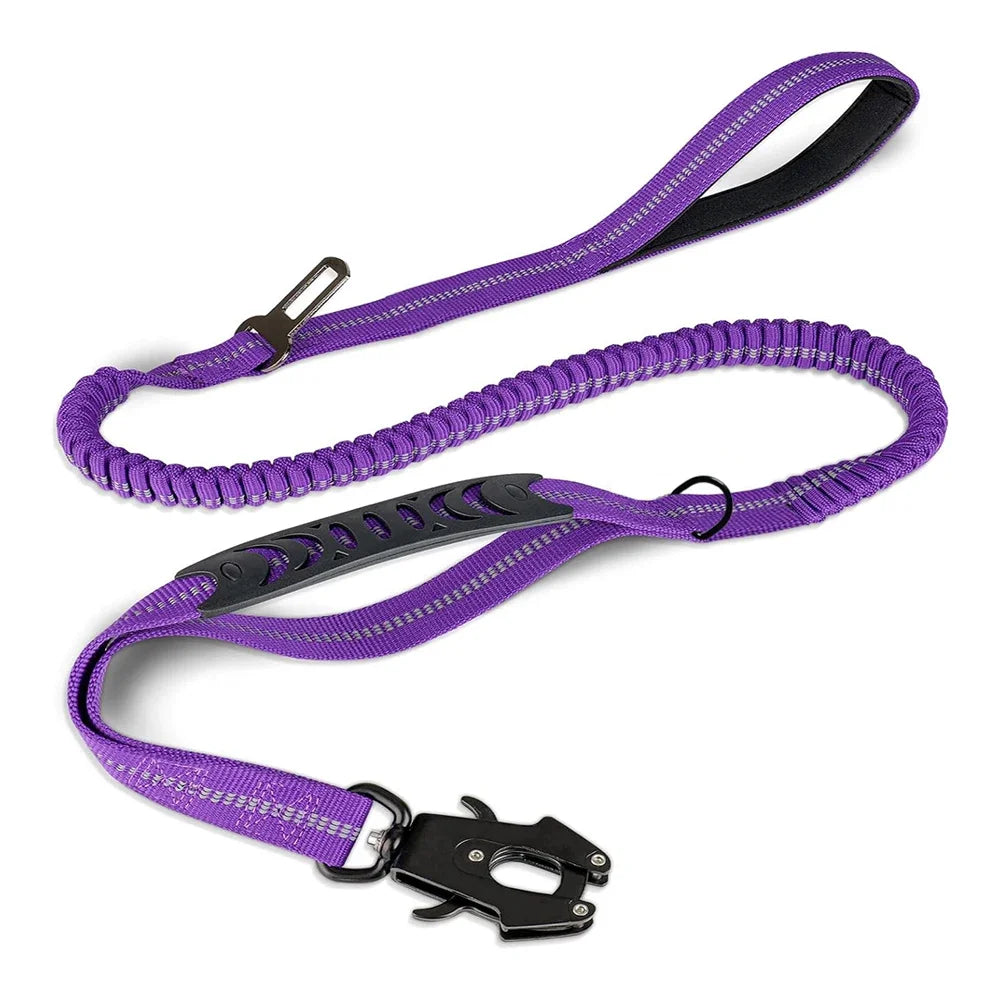 K9 ShockGuard™ Reflective Bungee Dog Leash | Tactical Heavy-Duty Lead with Car Seatbelt Clip | Shock Absorbing, No-Pull Design | UK Free Shipping