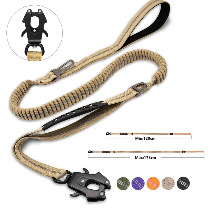 K9 ShockGuard™ Reflective Bungee Dog Leash | Tactical Heavy-Duty Lead with Car Seatbelt Clip | Shock Absorbing, No-Pull Design | UK Free Shipping