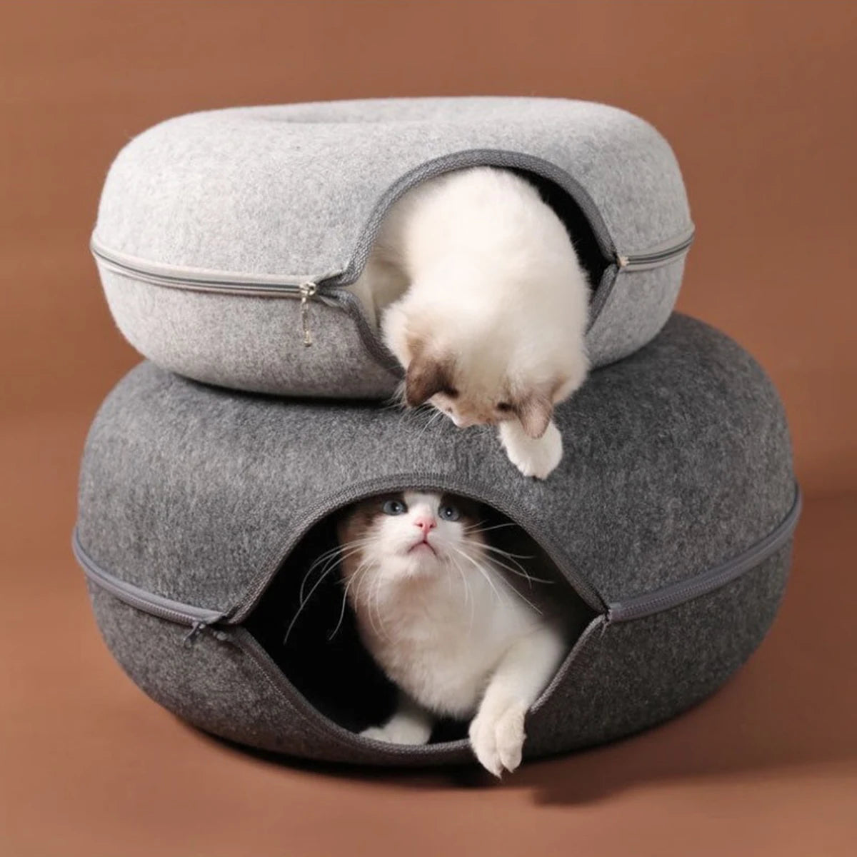 🐾Felt Donut Bed™ 2-in-1 Hide & Sleep Tunnel for Cats | UK Free Shipping