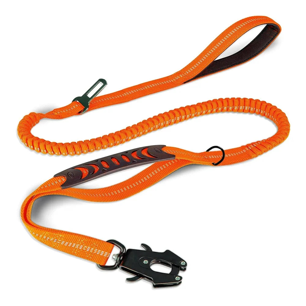 K9 ShockGuard™ Reflective Bungee Dog Leash | Tactical Heavy-Duty Lead with Car Seatbelt Clip | Shock Absorbing, No-Pull Design | UK Free Shipping