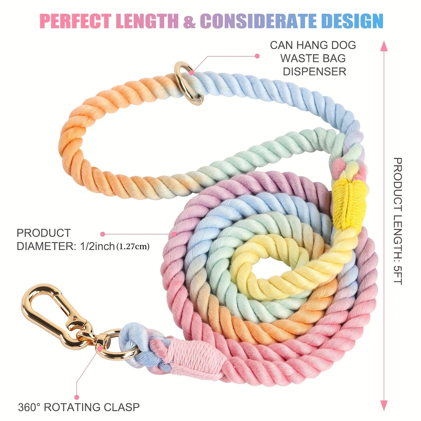 Primavia™ PastelRope™ | Premium Braided Cotton Dog Leash | Handcrafted Gradient Rope with Gold Hardware | UK Free Shipping