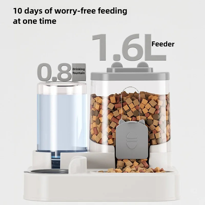AutoFeed™ Dual Pet Feeder | Smart Spill-Proof Food & Water Dispenser | Modern Beige Design | UK Free Shipping