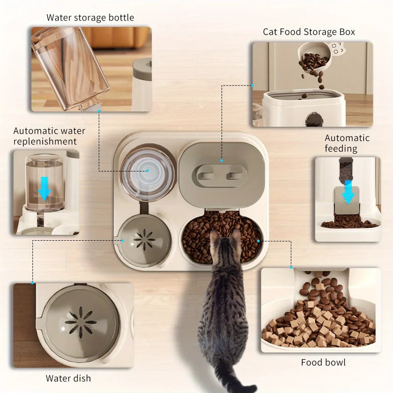 AutoFeed™ Dual Pet Feeder | Smart Spill-Proof Food & Water Dispenser | Modern Beige Design | UK Free Shipping