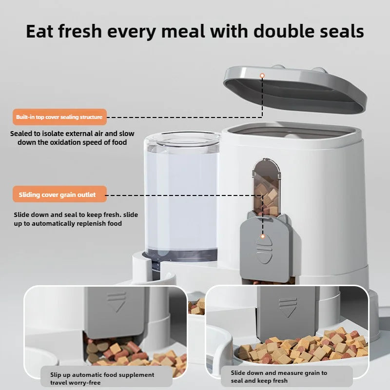 AutoFeed™ Dual Pet Feeder | Smart Spill-Proof Food & Water Dispenser | Modern Beige Design | UK Free Shipping