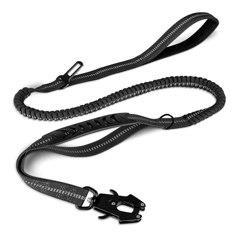 K9 ShockGuard™ Reflective Bungee Dog Leash | Tactical Heavy-Duty Lead with Car Seatbelt Clip | Shock Absorbing, No-Pull Design | UK Free Shipping