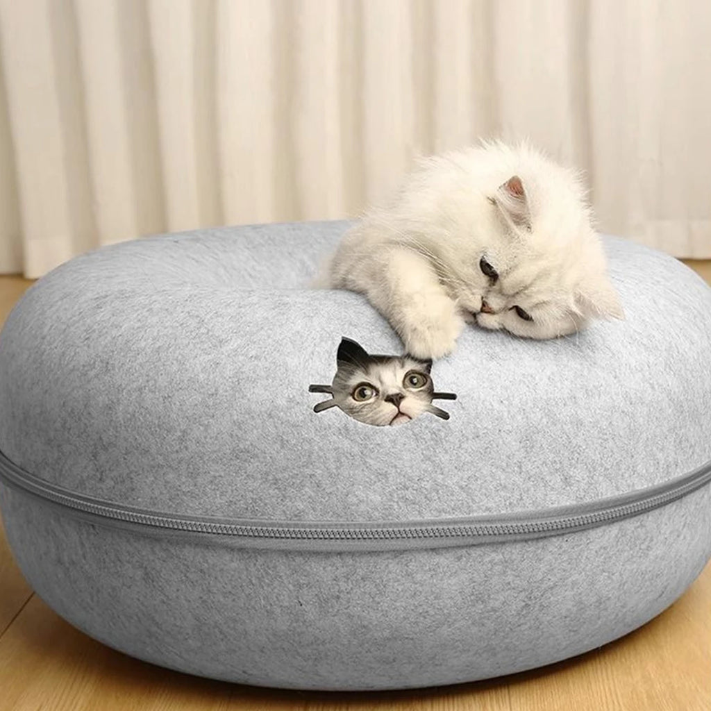 🐾Felt Donut Bed™ 2-in-1 Hide & Sleep Tunnel for Cats | UK Free Shipping
