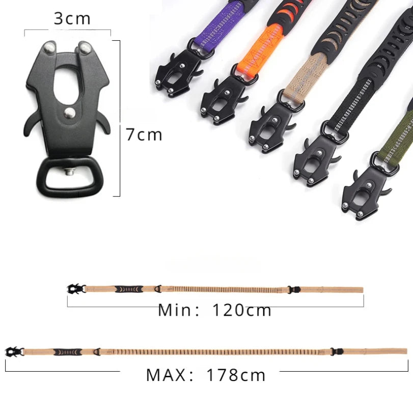 K9 ShockGuard™ Reflective Bungee Dog Leash | Tactical Heavy-Duty Lead with Car Seatbelt Clip | Shock Absorbing, No-Pull Design | UK Free Shipping