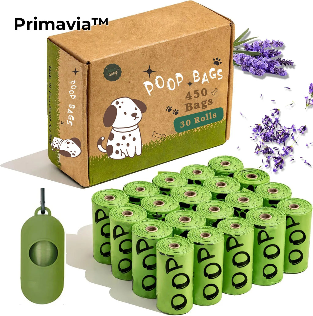 Primavia™ Eco Poop Bag Set | Biodegradable Lavender-Scented Bags with Dispenser